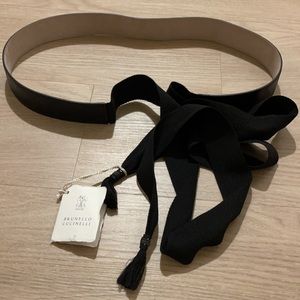 NWT Brunello Cucinelli tie leather belt in black🖤